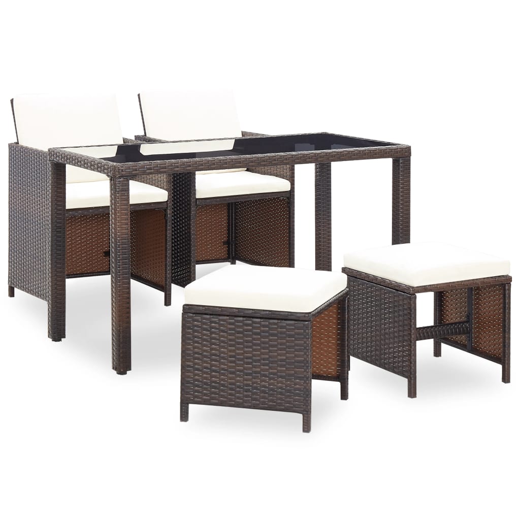 Outdoor Furniture Set Brown Steel, Poly Rattan, Polyester, Glass