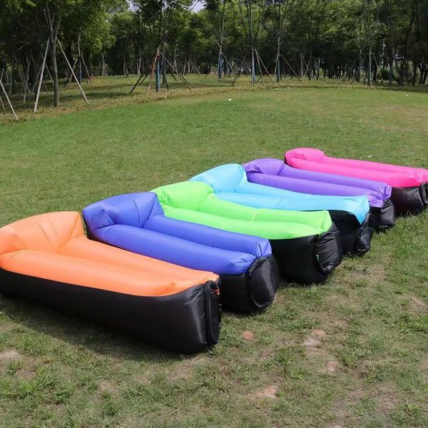 Outdoor inflatable sofa bed for lounging, beach chair with pocket, single air mattress, portable nap cushion 2024