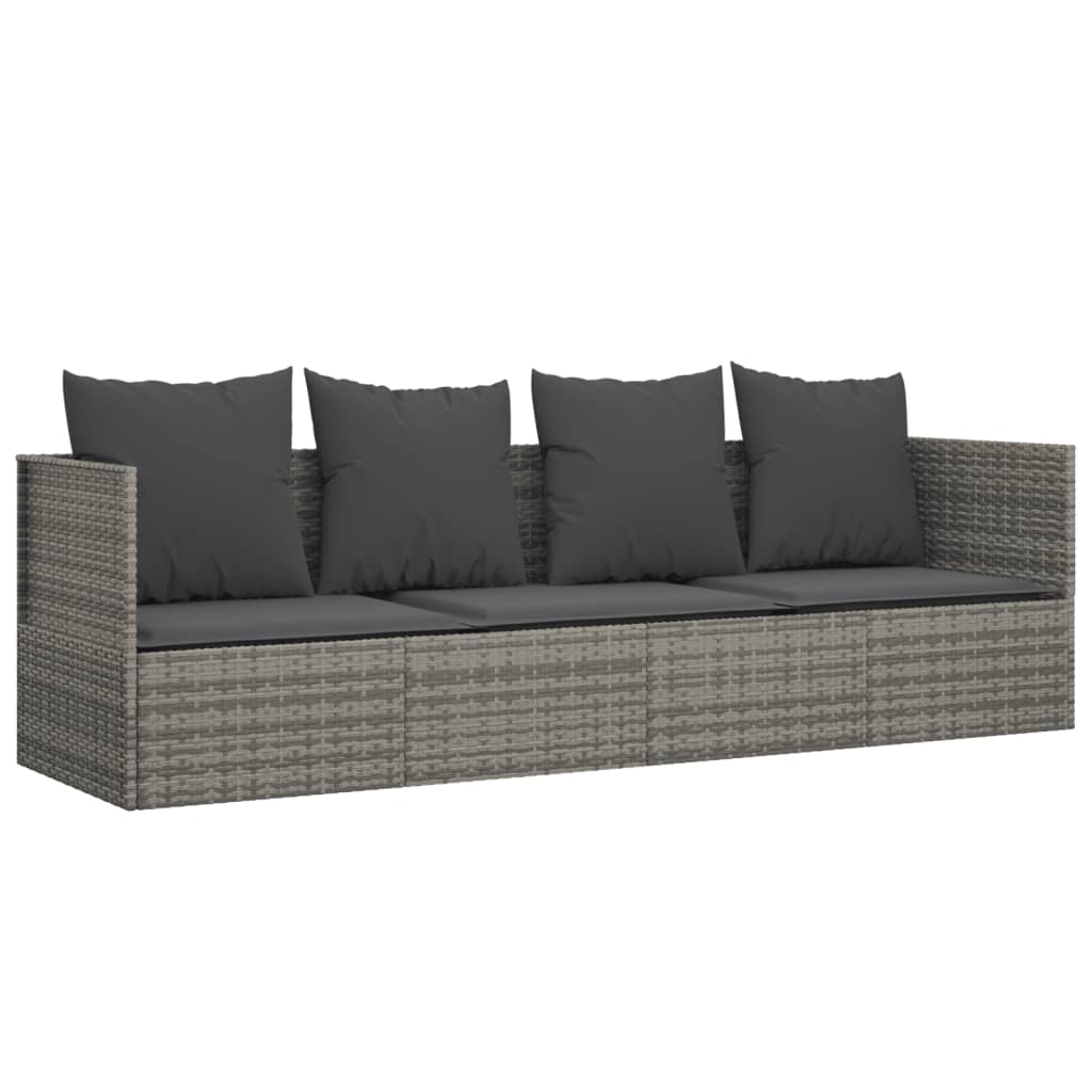 Outdoor Lounge Bed Grey Poly rattan, powder-coated steel, fabric