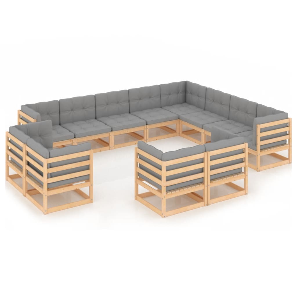 Outdoor Lounge Set Natural Pine Solid Pinewood and Polyester