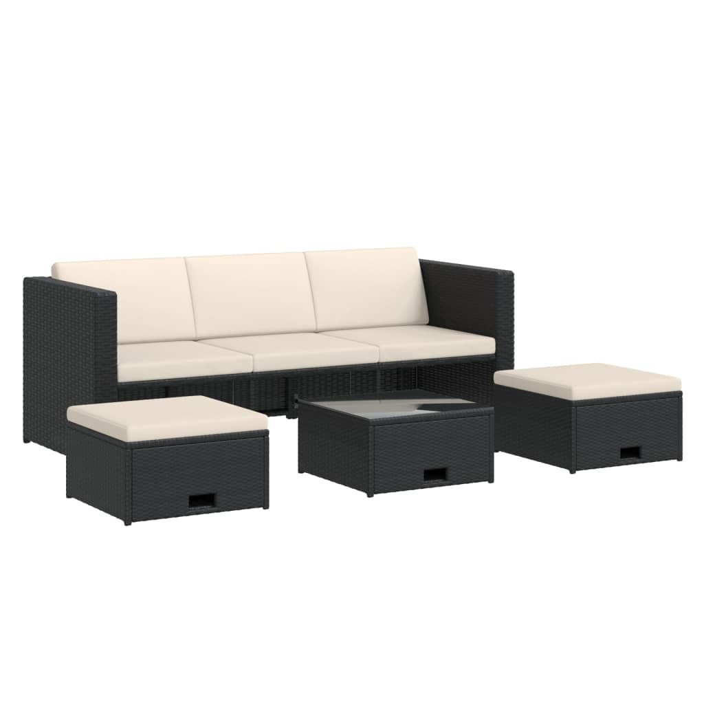 Outdoor Sofa Black PE Rattan 3-Seater Removable Covers