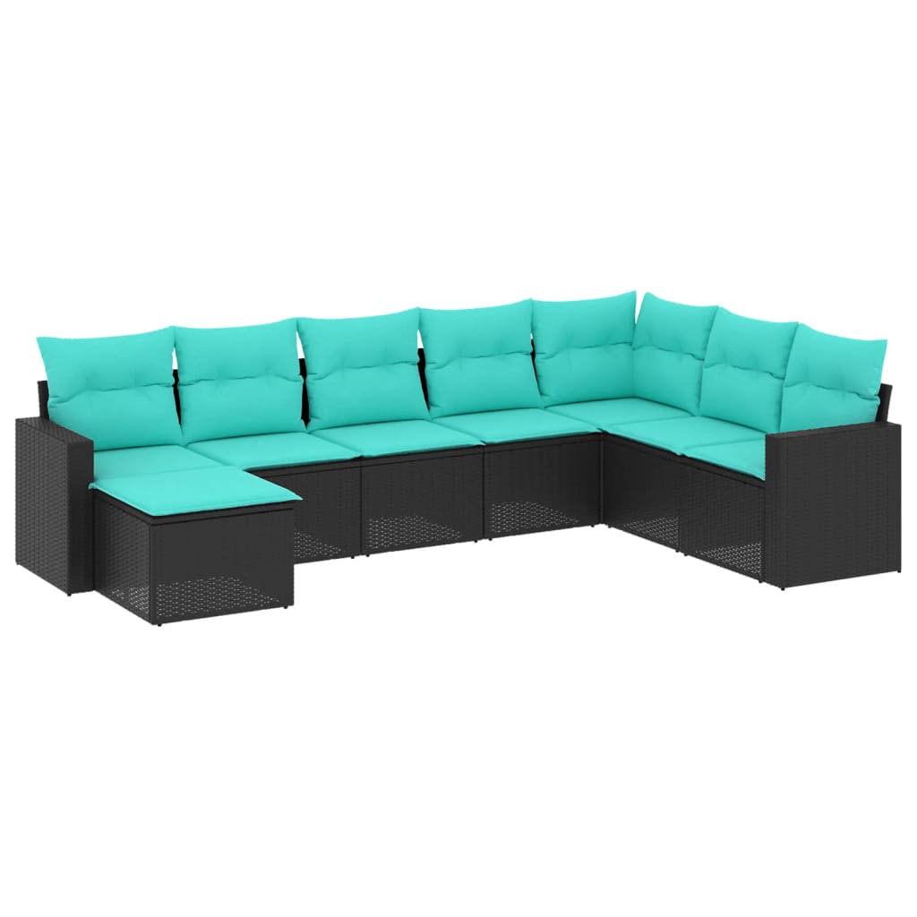 Outdoor Sofa Set Black and Blue PE Rattan Large Adjustable Feet