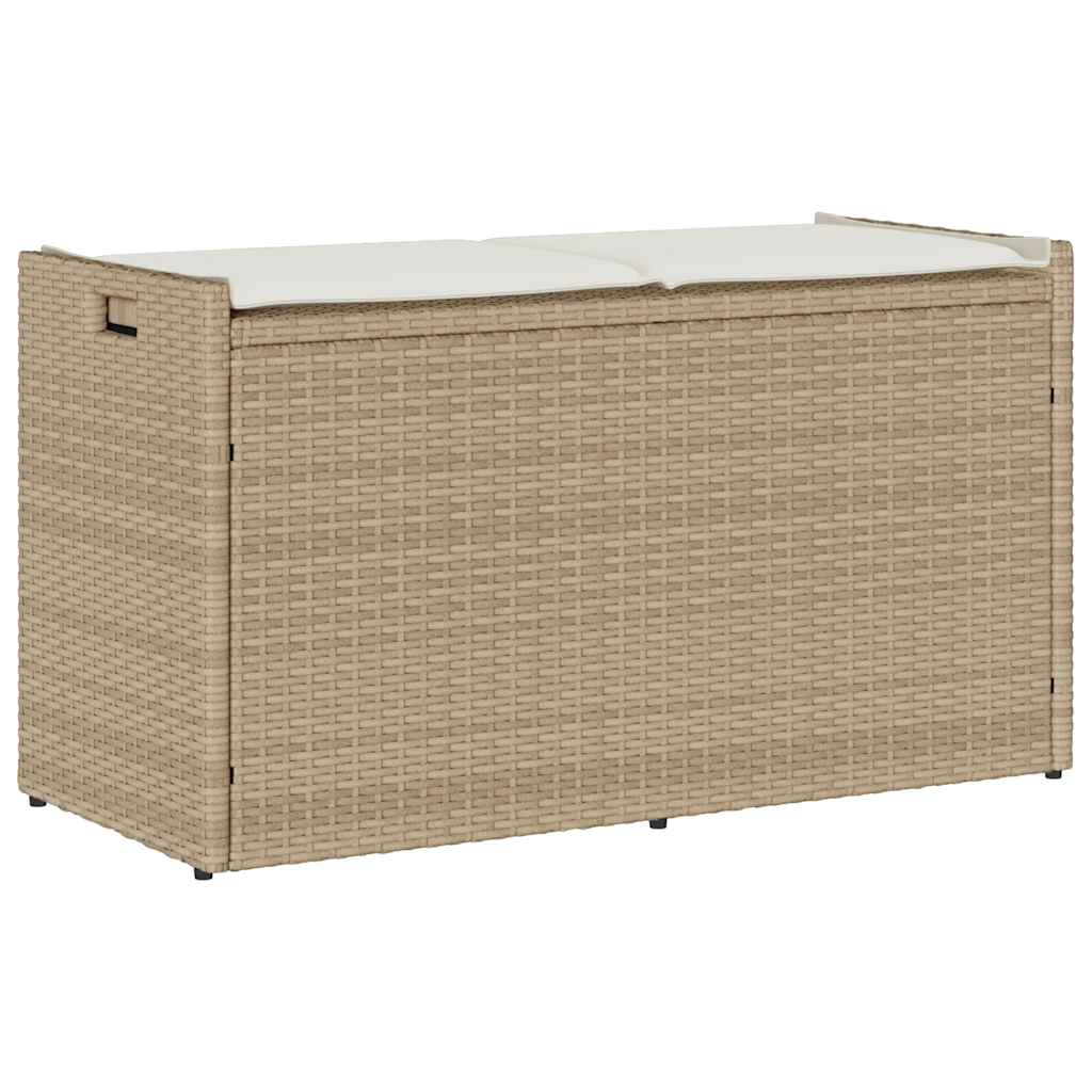Outdoor Storage Bench Beige Poly Rattan 39.4 in x 17.7 in x 22.4 in