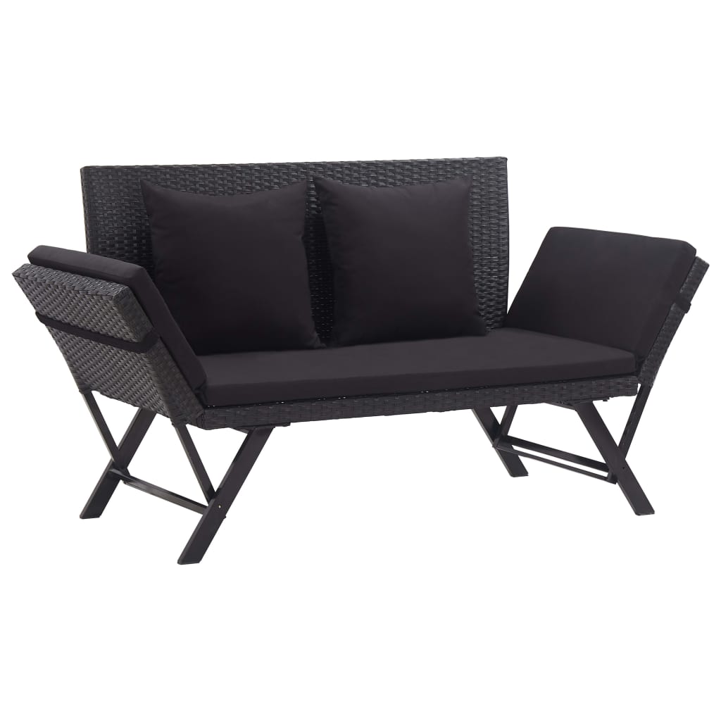 Outdoor Sun Bed Black Poly Rattan Standard Convertible Furniture