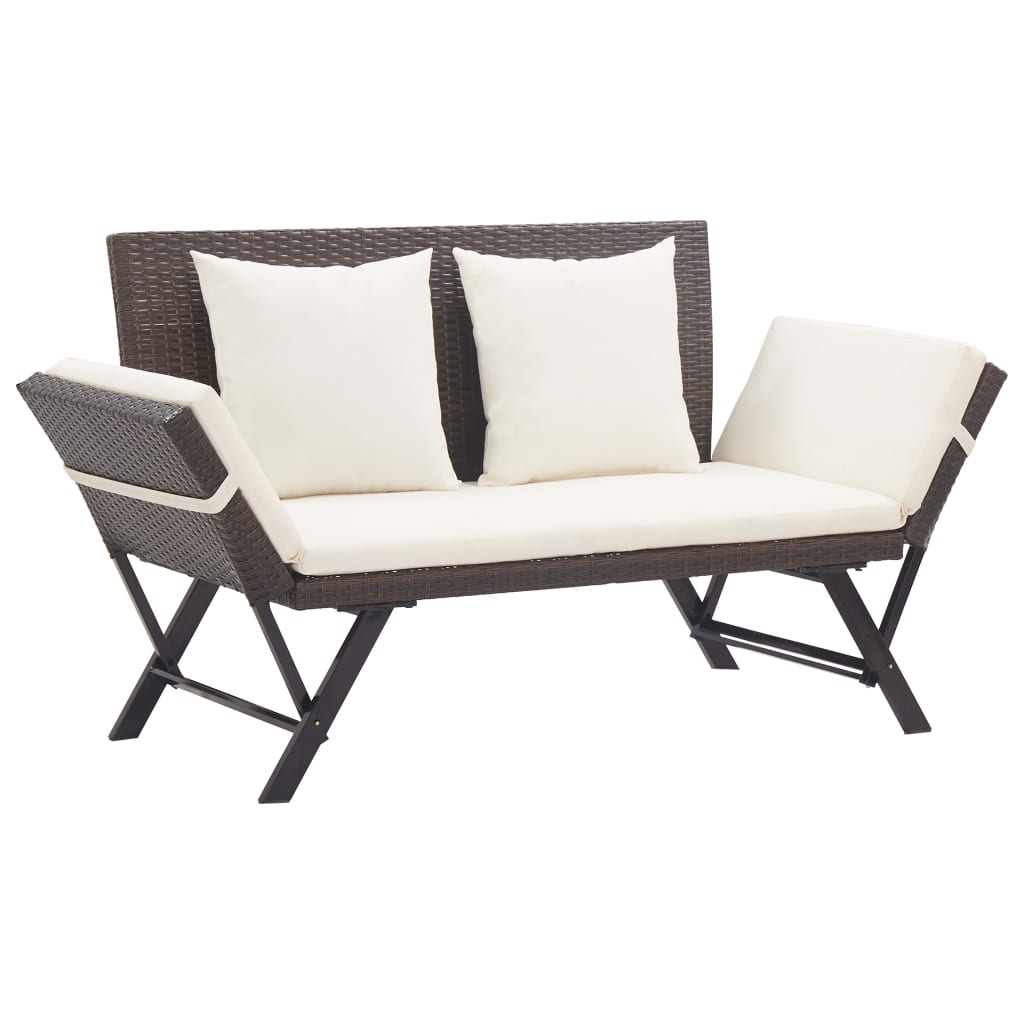 Outdoor Sun Bed Brown rattan, Creamy white cushions