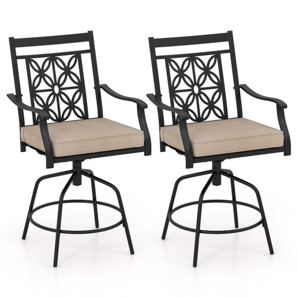 Outdoor swivel bar stools with cushions, set of two