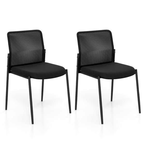 Pair of ergonomic mesh-back waiting chairs with cushioned seats