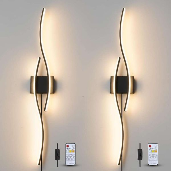 Pair of modern black wall sconces with dimmable LED lights, ideal for living spaces, halls and bedrooms