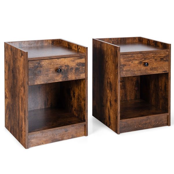 Pair of nightstands featuring drawer storage and a raised top surface