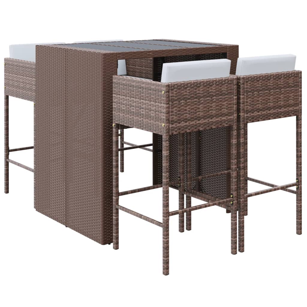 Patio Bar Set Set of 5 Brown, Cream White, Black (Tabletop)