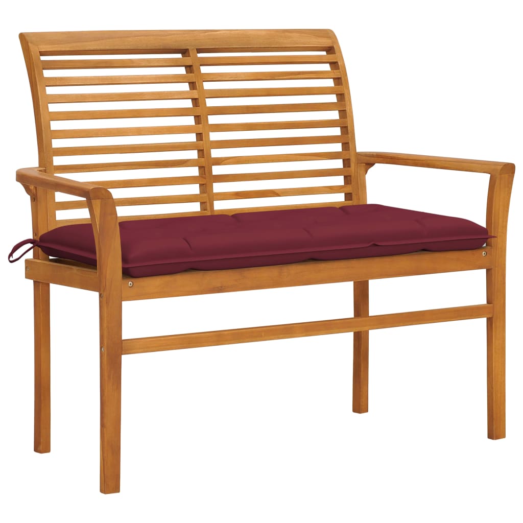Patio Bench Wine Red, Natural Teak Teak Wood, Polyester Fabric