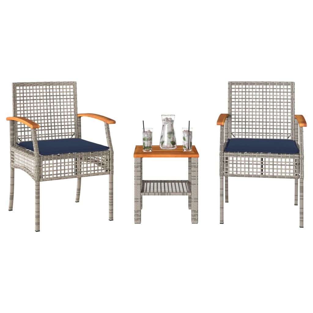 Patio Bistro Set Grey PE Rattan Compact Removable Covers