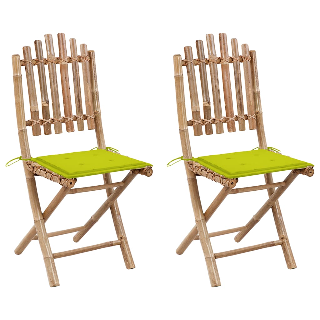 Patio Chair Set of 2 Bright green cushions Bamboo Standard
