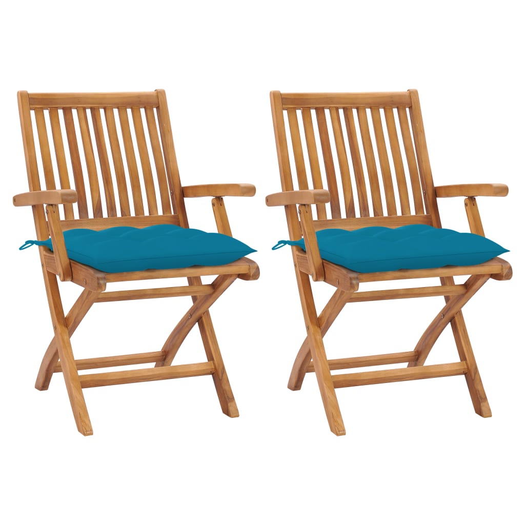 Patio Chair Set of 2 Light Blue and Teak Wood