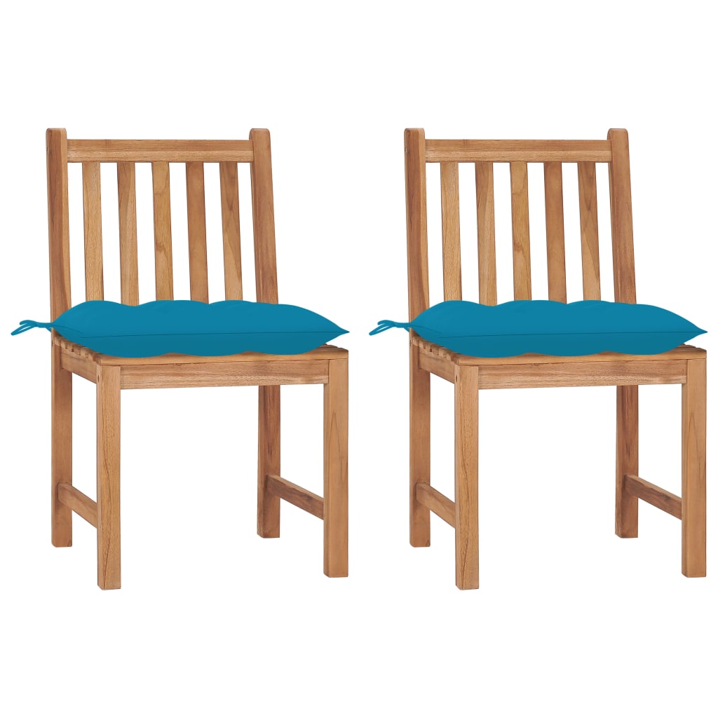 Patio Chair Set of 2 Light blue cushion, Teak wood frame