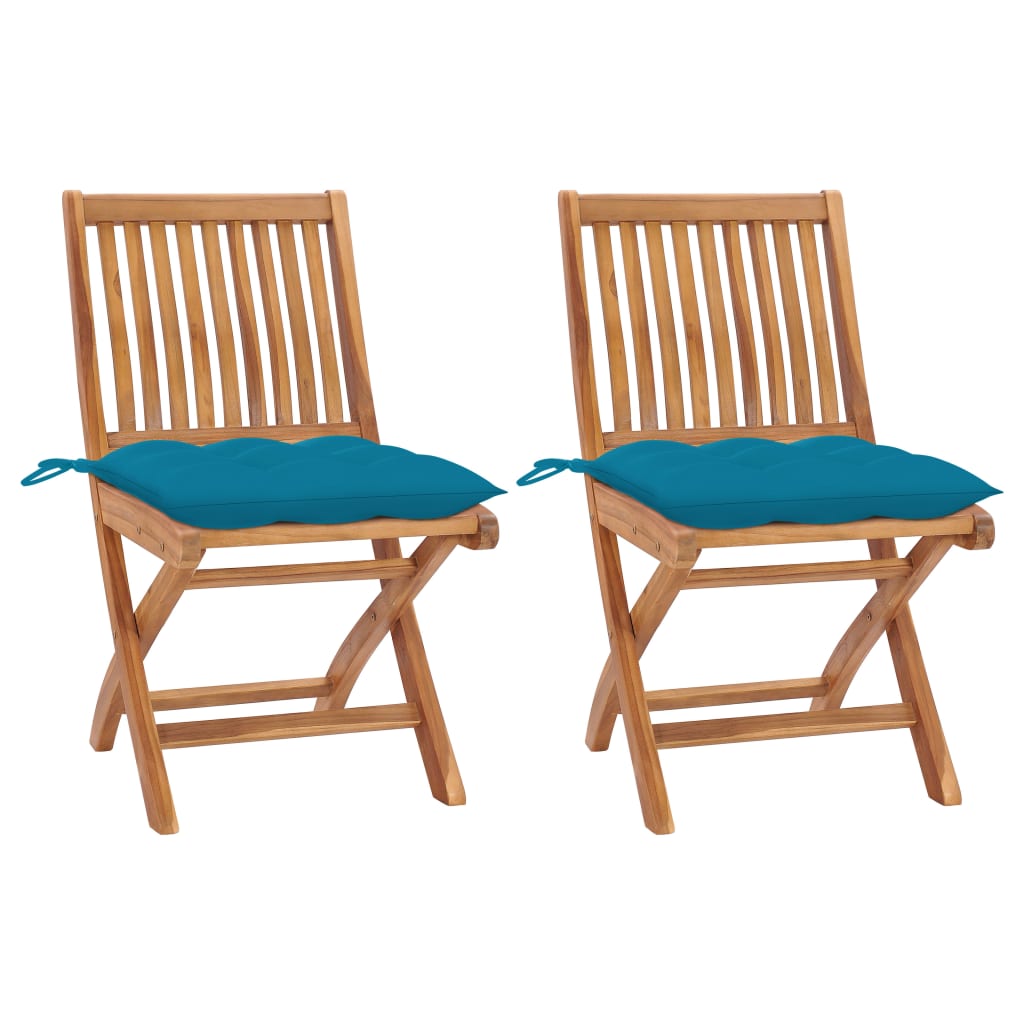 Patio Chair Set of 2 Light blue cushions, Natural wood