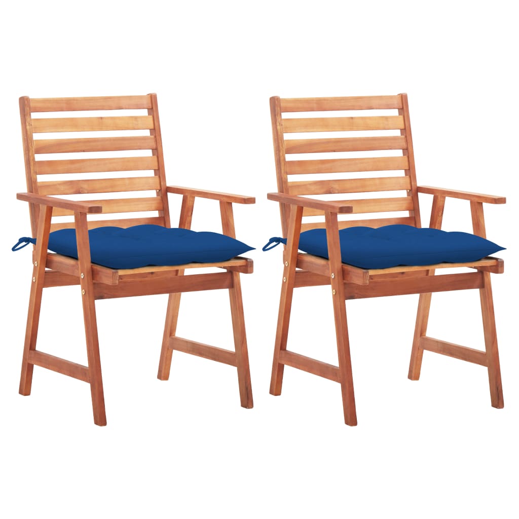 Patio Chair Set of 2 Royal blue Solid Acacia Wood Standard