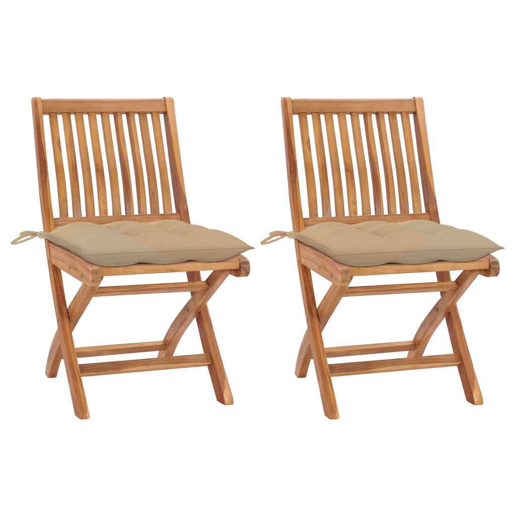 Patio Chair Set of 2 Teak wood color, Beige cushions
