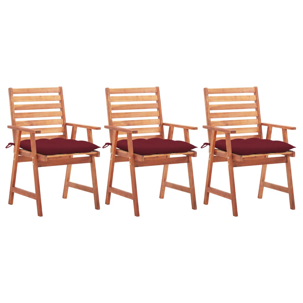 Patio Chair Set of 3 Wine Red Acacia Wood and Polyester Standard