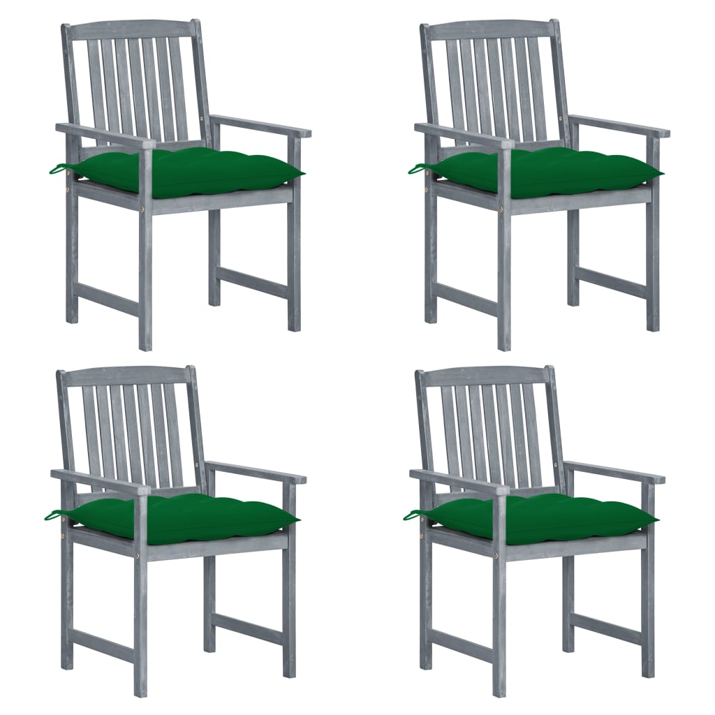 Patio Chair Set of 4 Gray Solid acacia wood, 100% polyester