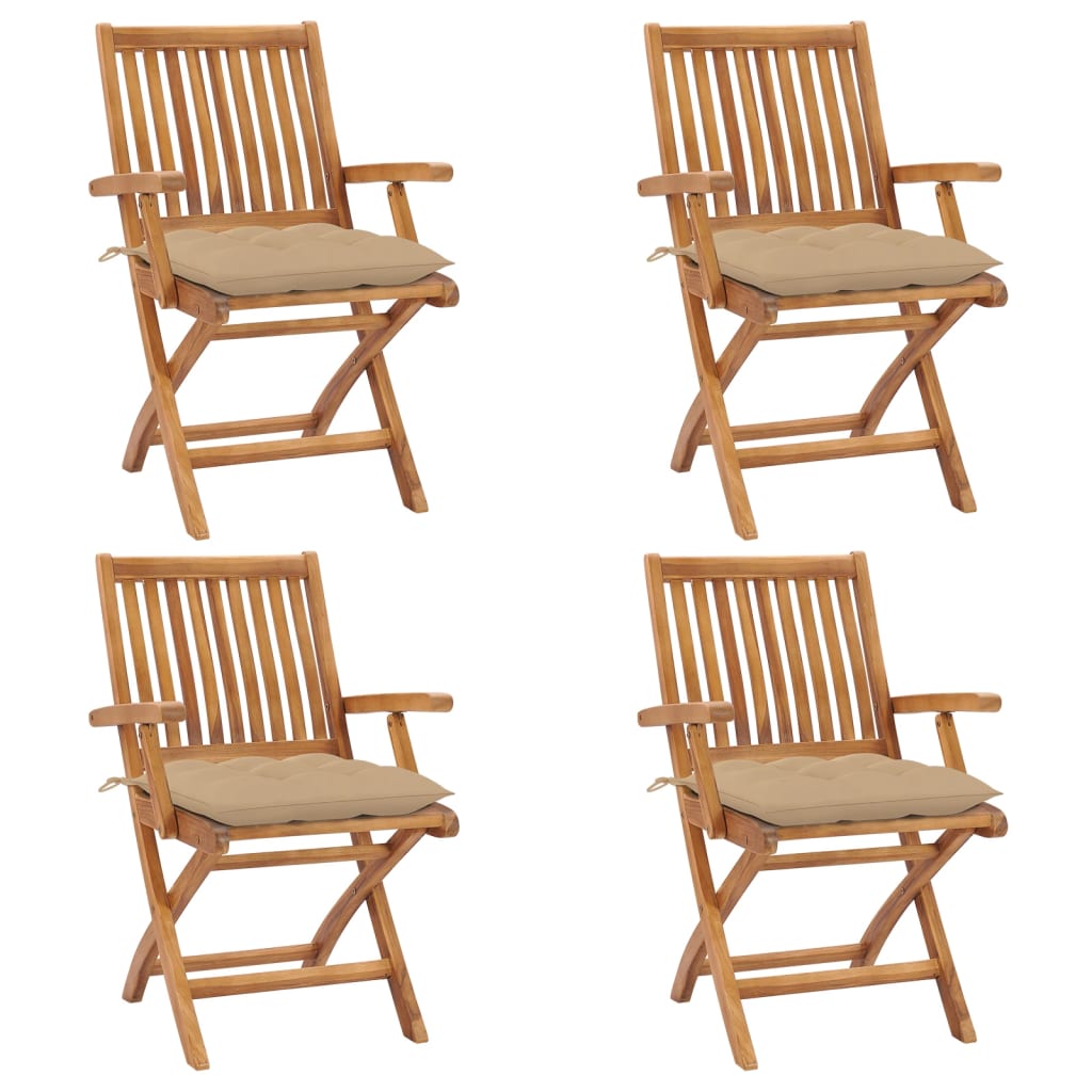 Patio Chair Set of 4 Natural Teak Teak wood, Polyester Medium
