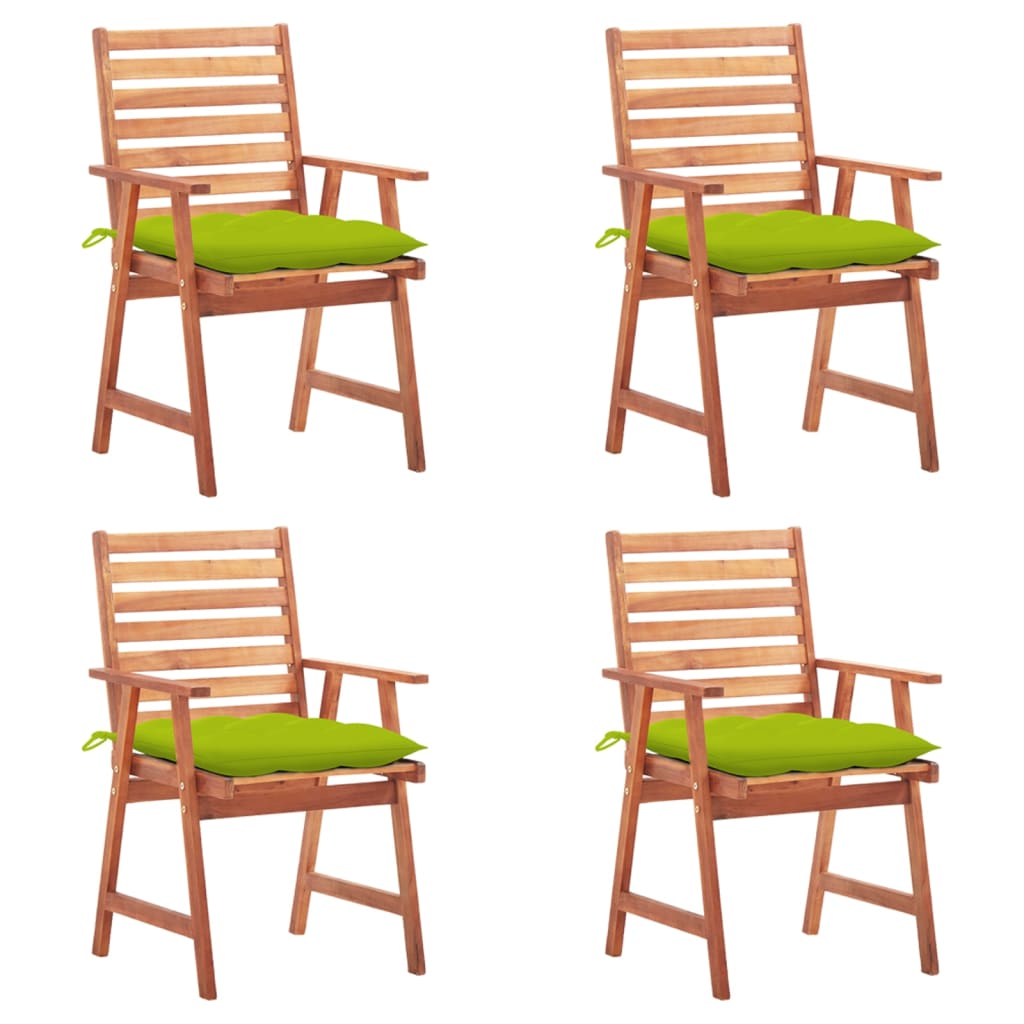 Patio Chair Set of 4 Natural wood, bright green cushions