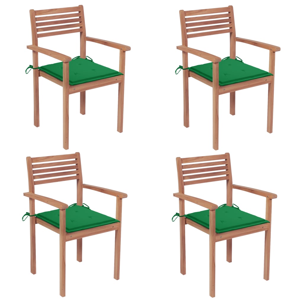 Patio Chair Set of 4 Natural wood, Green Fine sanded teak hardwood