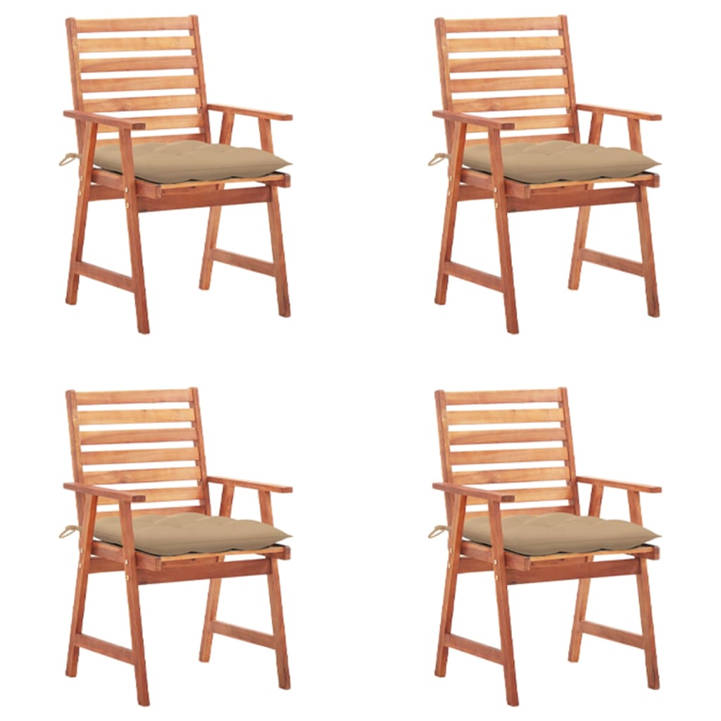 Patio Chair Set of 4 Natural Wood Solid Acacia wood Standard