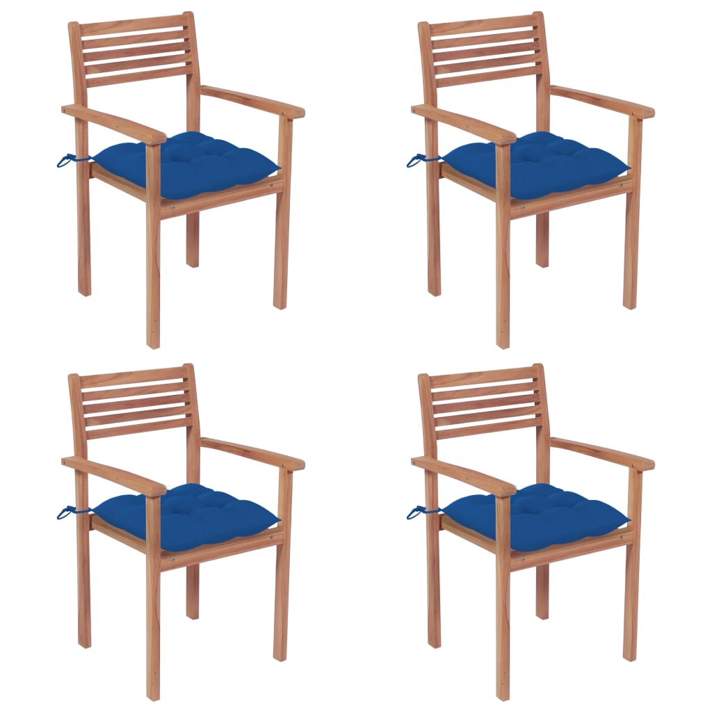 Patio Chair Set of 4 Teak Teak Wood Medium Stackable