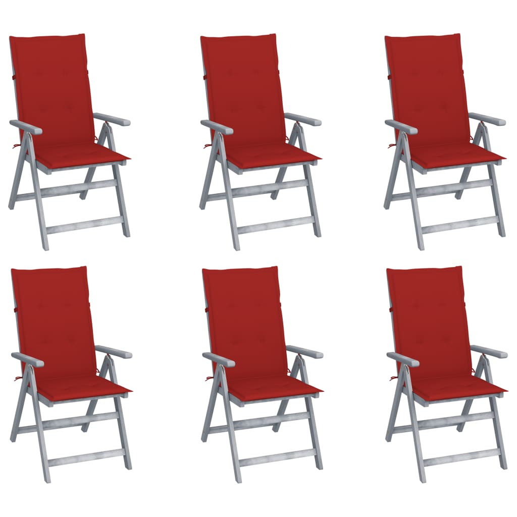 Patio Chair Set of 6 Gray Solid acacia wood, 100% polyester