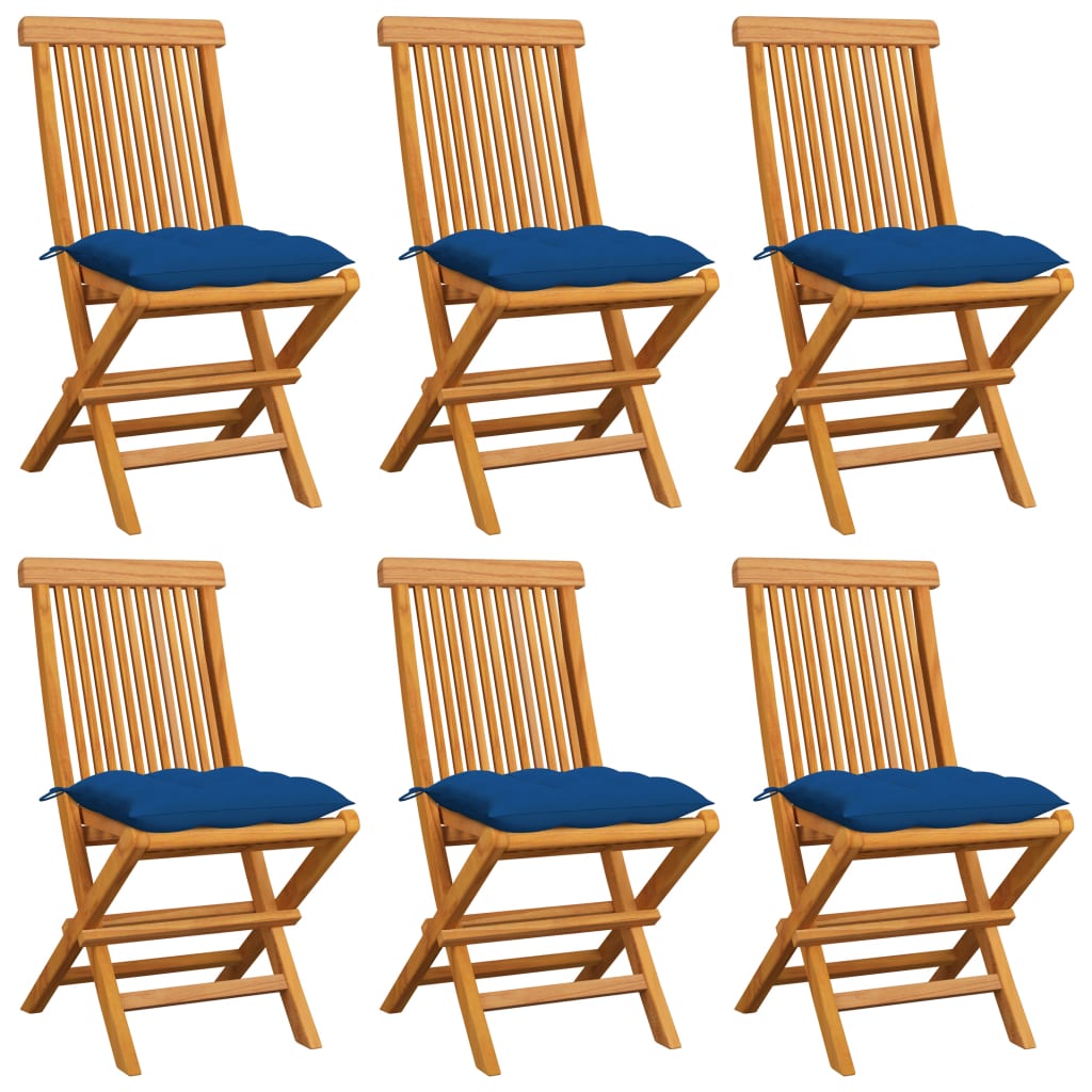 Patio Chair Set of 6 Natural wood Teak wood with polyester cushions