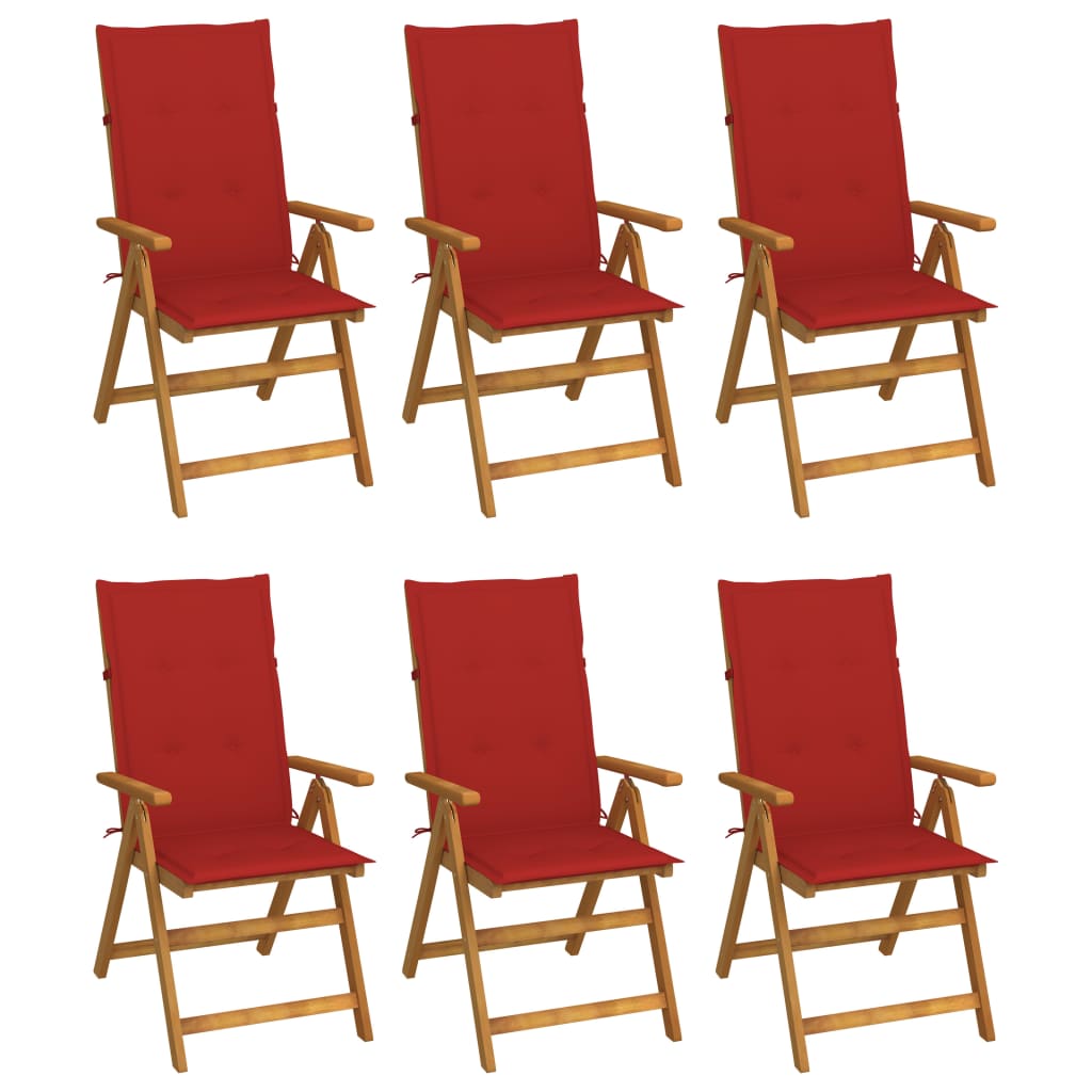 Patio Chair Set of 6 Red Solid Acacia wood Compact Foldable
