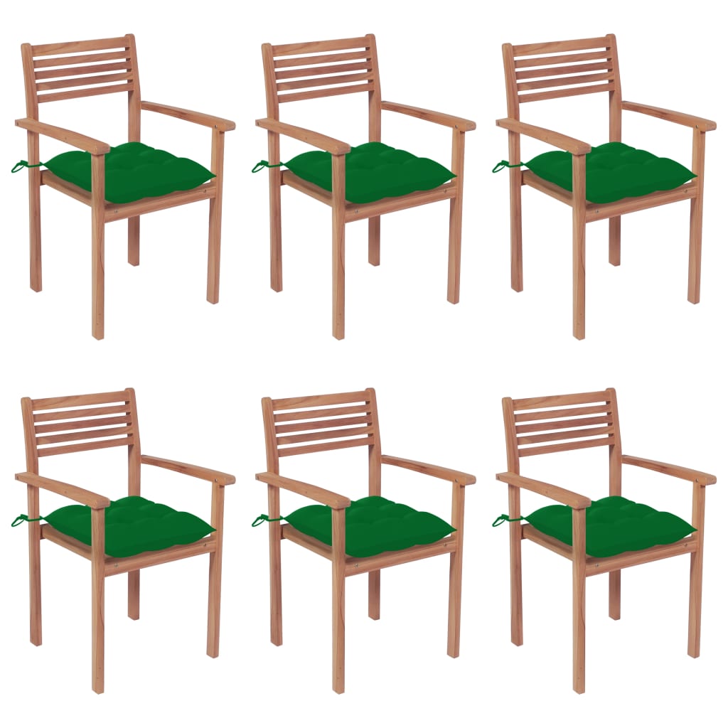 Patio Chair Set of 6 Teak wood with green cushions