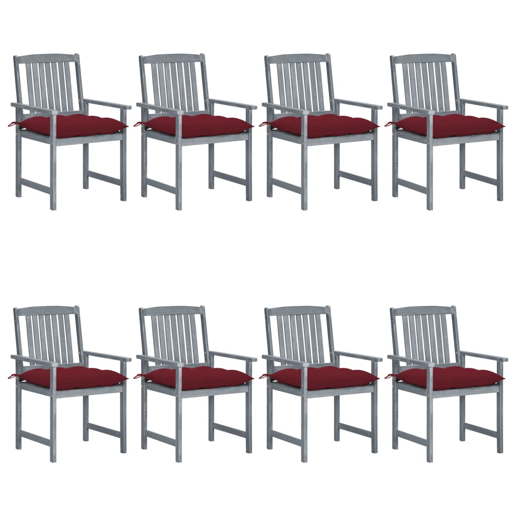 Patio Chair Set of 8 Gray Solid acacia wood, 100% polyester