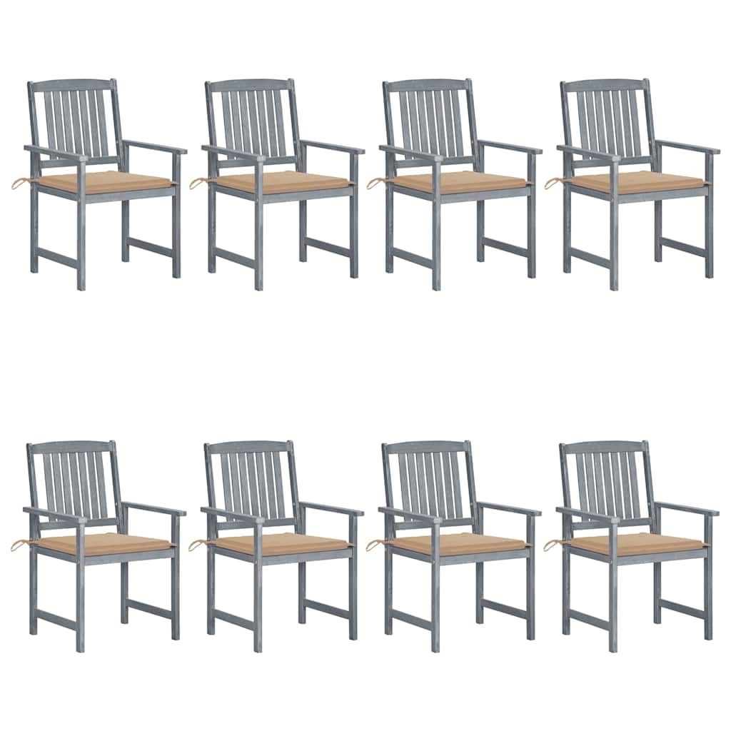 Patio Chair Set of 8 Gray Solid acacia wood Medium Patio Chair