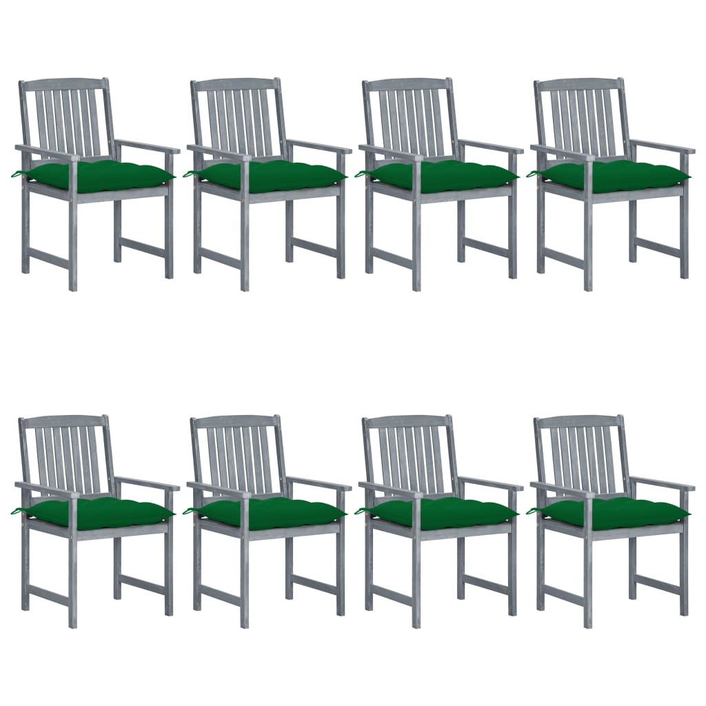 Patio Chair Set of 8 Gray Solid Acacia Wood Regular Seats Many