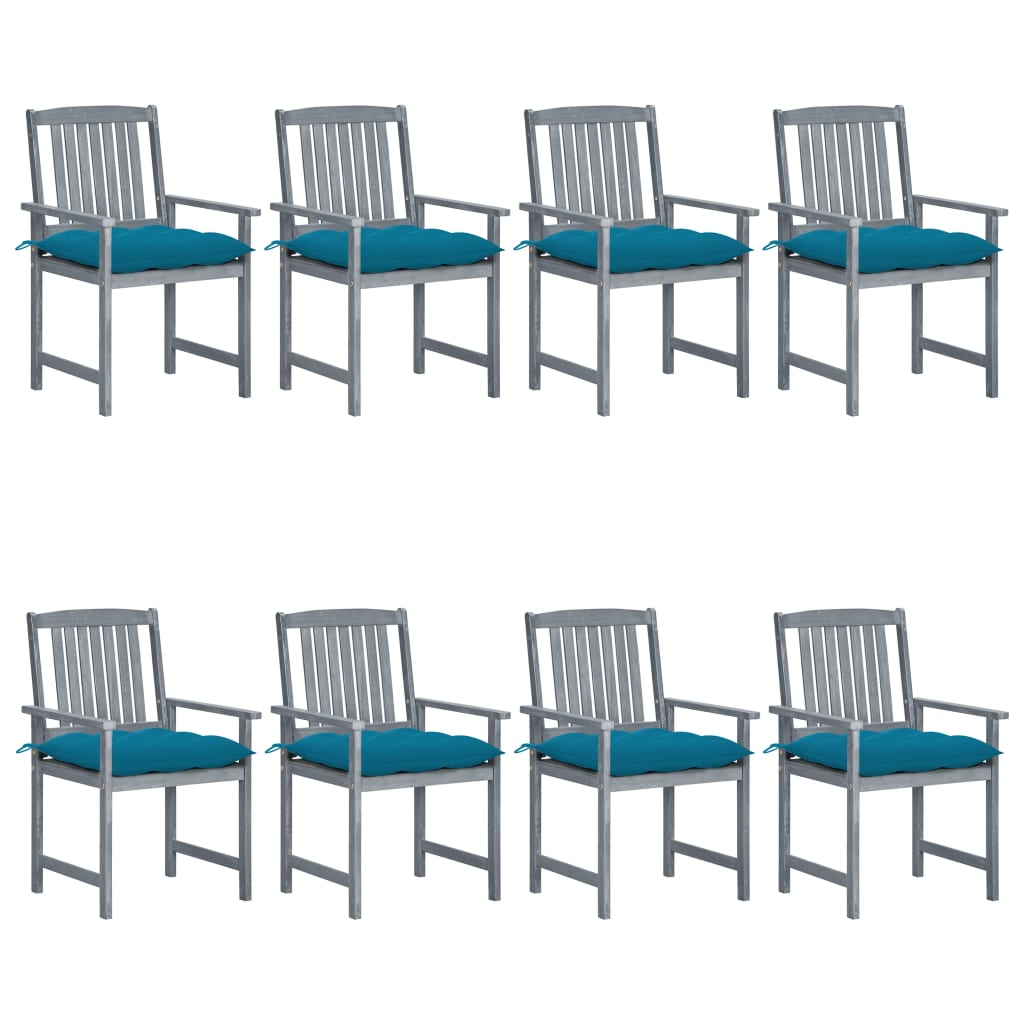 Patio Chair Set of 8 Gray Solid Acacia wood Standard Durable