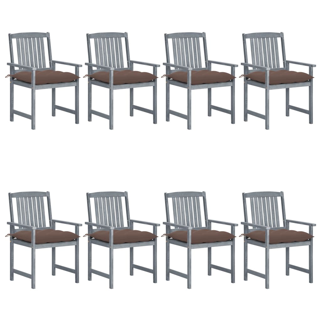 Patio Chair Set of 8 Gray Solid acacia wood Standard Durable