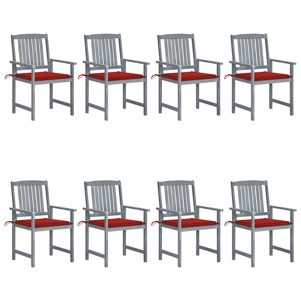 Patio Chair Set of 8 Gray Solid acacia wood Standard Durable