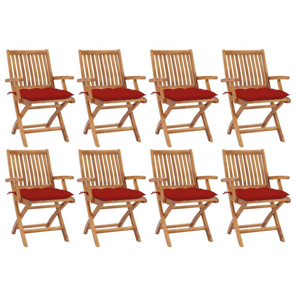 Patio Chair Set of 8 Red cushions, teak wood
