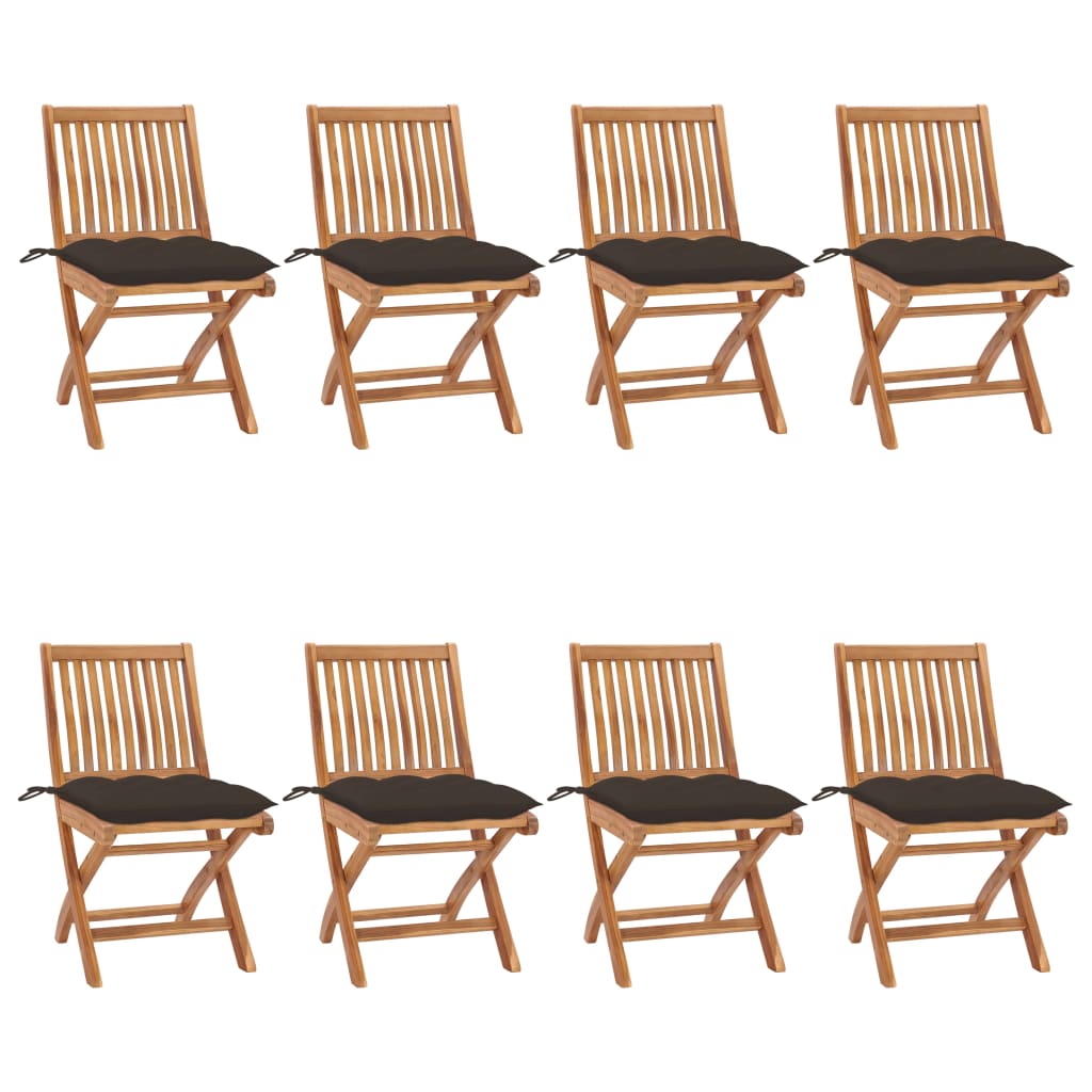 Patio Chair Set of 8 Taupe, Natural Wood
