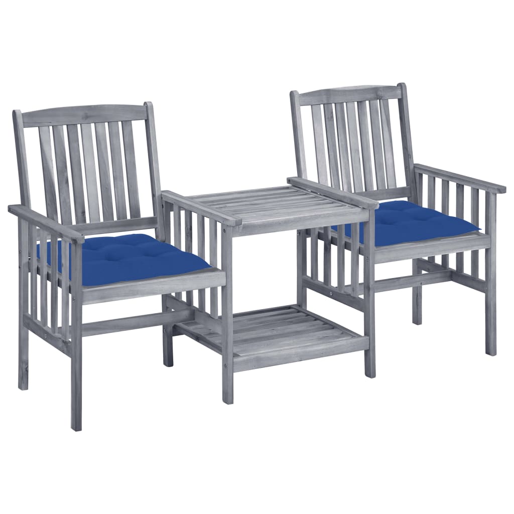 Patio Chair With Tea Table Gray and Royal Blue