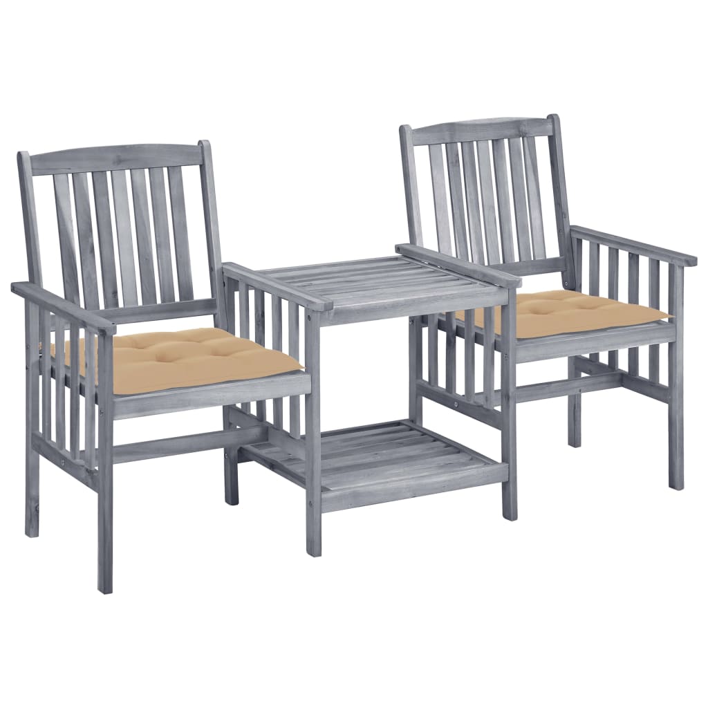 Patio Chair With Tea Table Gray Solid acacia wood Medium