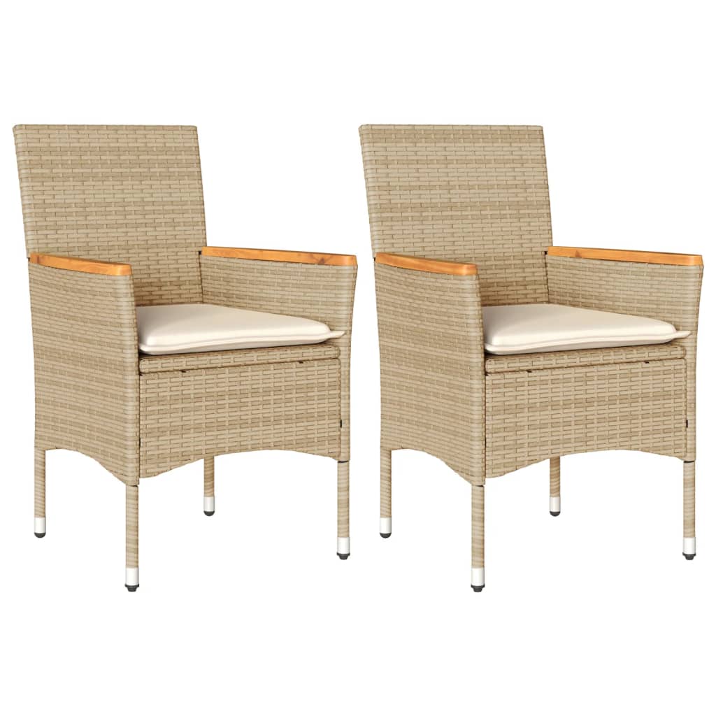 Patio Chairs with Cushions 2 pcs Beige Poly Rattan