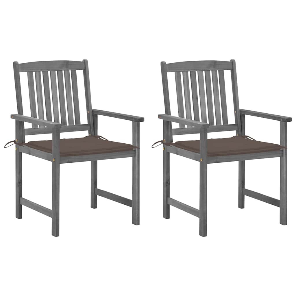 Patio Chairs with Cushions 2 pcs Gray Solid Acacia Wood