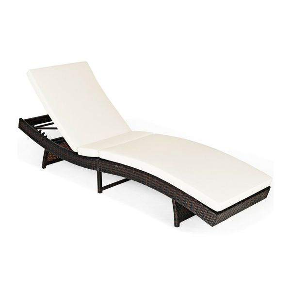 Patio chaise lounge featuring 5 adjustable positions and included cushion