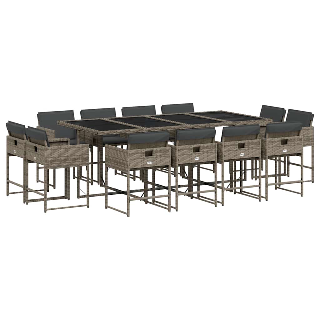 Patio Dining Set 12 Seater Grey Poly Rattan Large UV-resistant