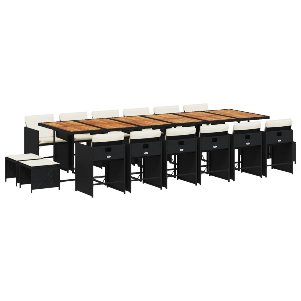 Patio Dining Set 16 Seats Black & Cream