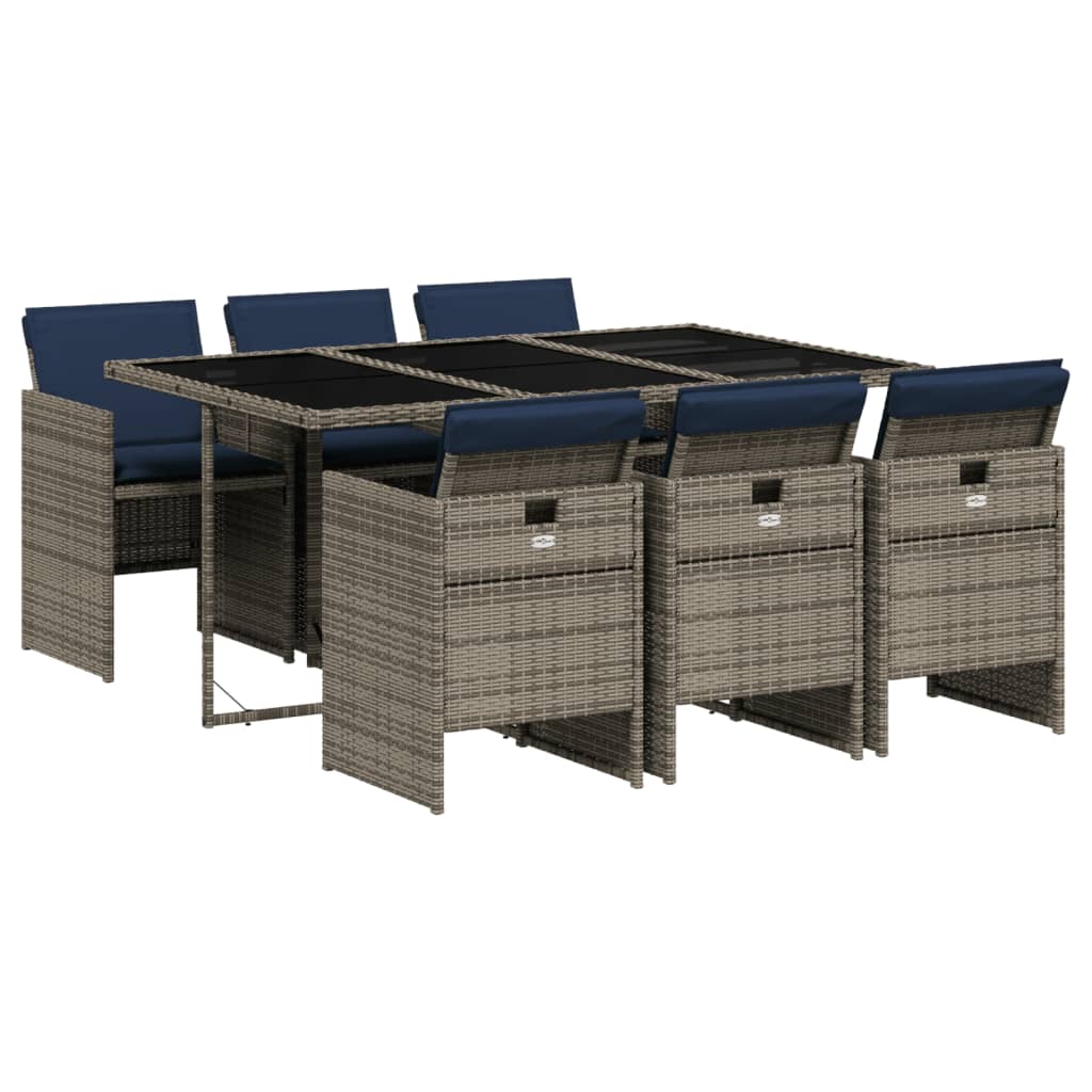 Patio Dining Set 6 Seats Gray PE rattan Foldable