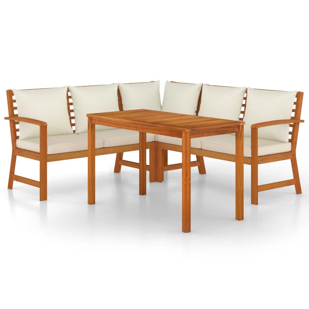 Patio Dining Set Acacia wood with cream white cushions
